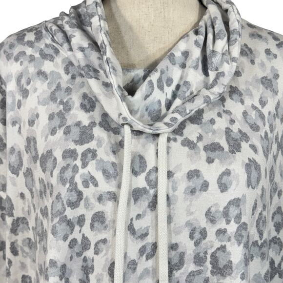 Calvin Klein X-Large Sweatshirt Leopard Print Cowl Neck Stretch Long Sleeve Slit - Picture 2 of 8
